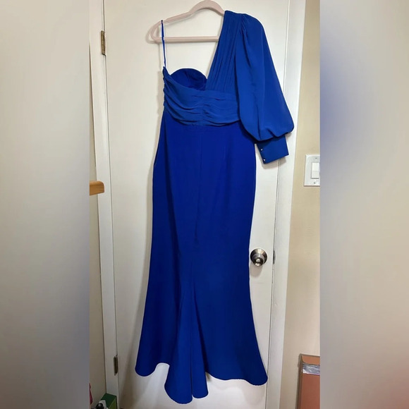 Elle Zeitoune Charles One Shoulder Gown Dress Blue Size Large - Picture 4 of 11